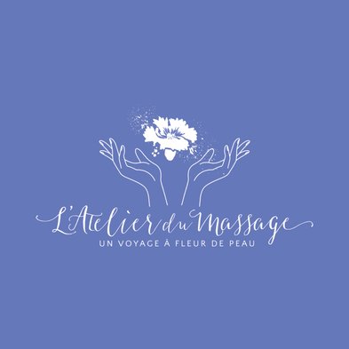 logo atelier du massage sur fond bleu